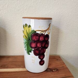 Pier 1 imports serving utensil canister kitchen storage cylinder terracotta grap